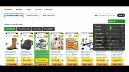 Adjusting product tile size and spacing with VHelper item size controls